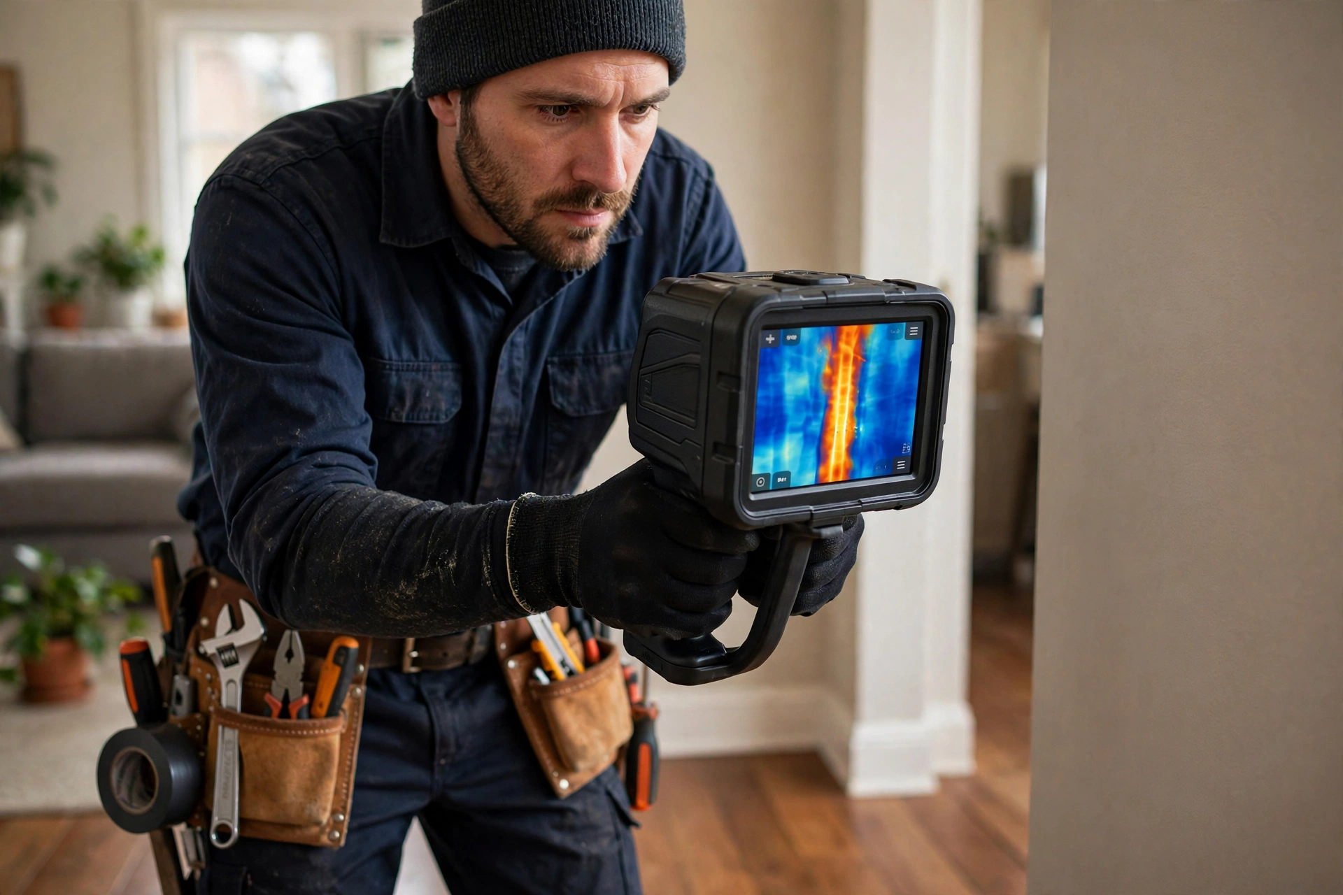 Technician inspecting a furnace heat exchanger with a camera scope in Norristown, PA